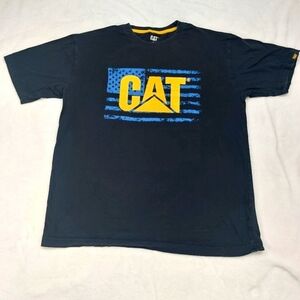 CAT CATERPILLAR MEN'S BLACK BLUE  SHORT SLEEVE T-SHIRT 100% COTTON SIZE LARGE